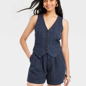 Target A New Day Navy Striped Button Front Vest